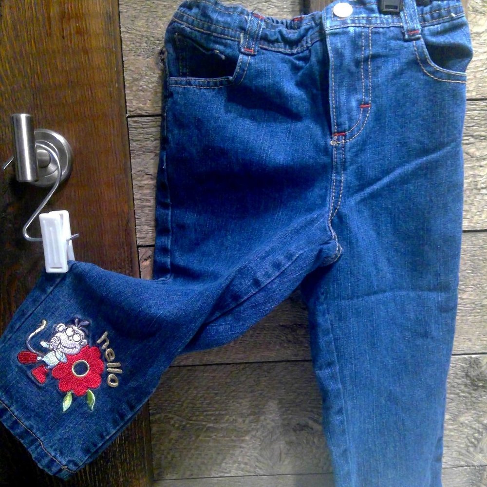 Nickelodeon Girls Jeans 5 Monkey “Hello” Graphic Denim Stretch Waist Cropped Fit
